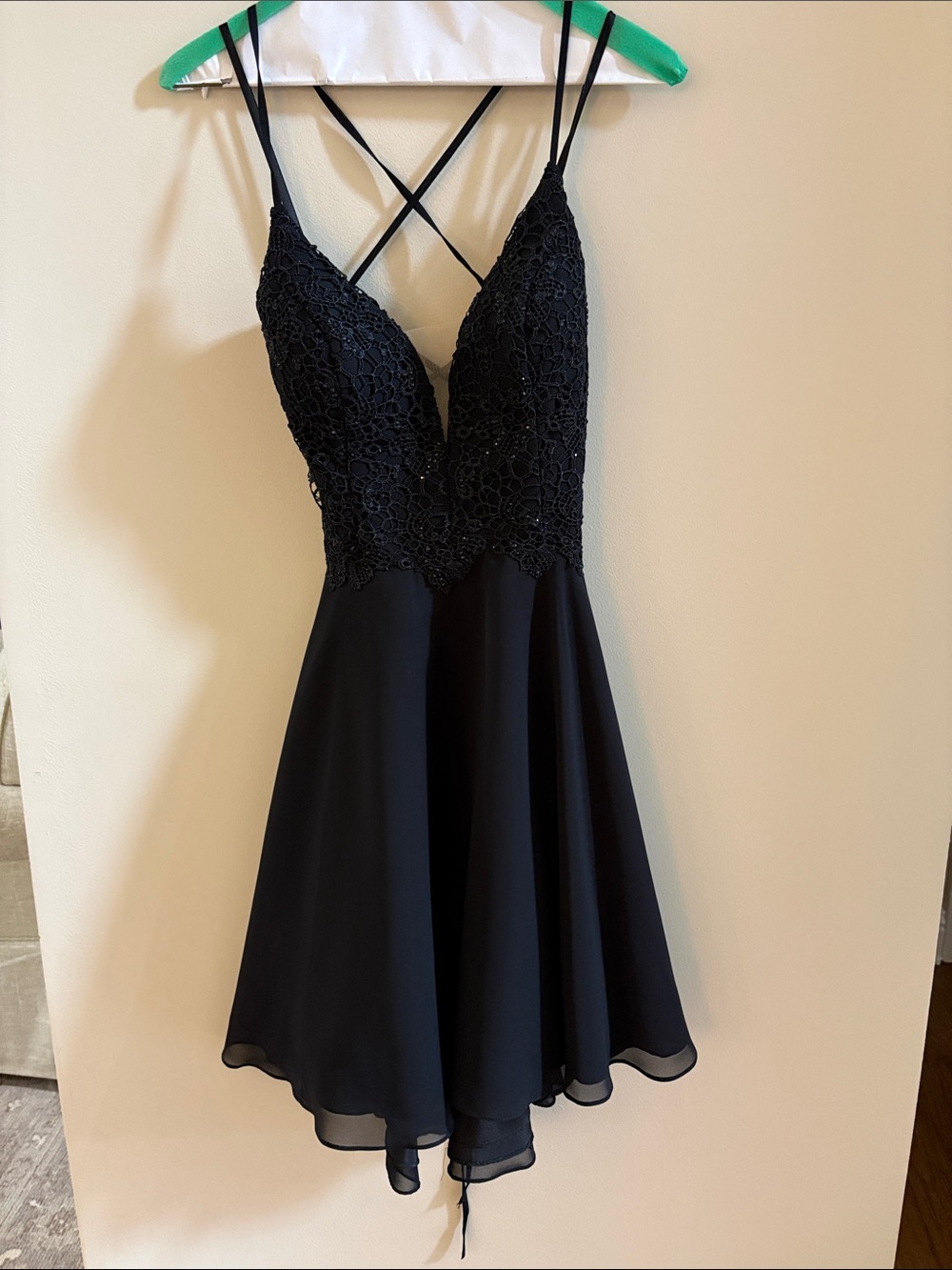 Black Lace Bodice Strappy A-Line Dress